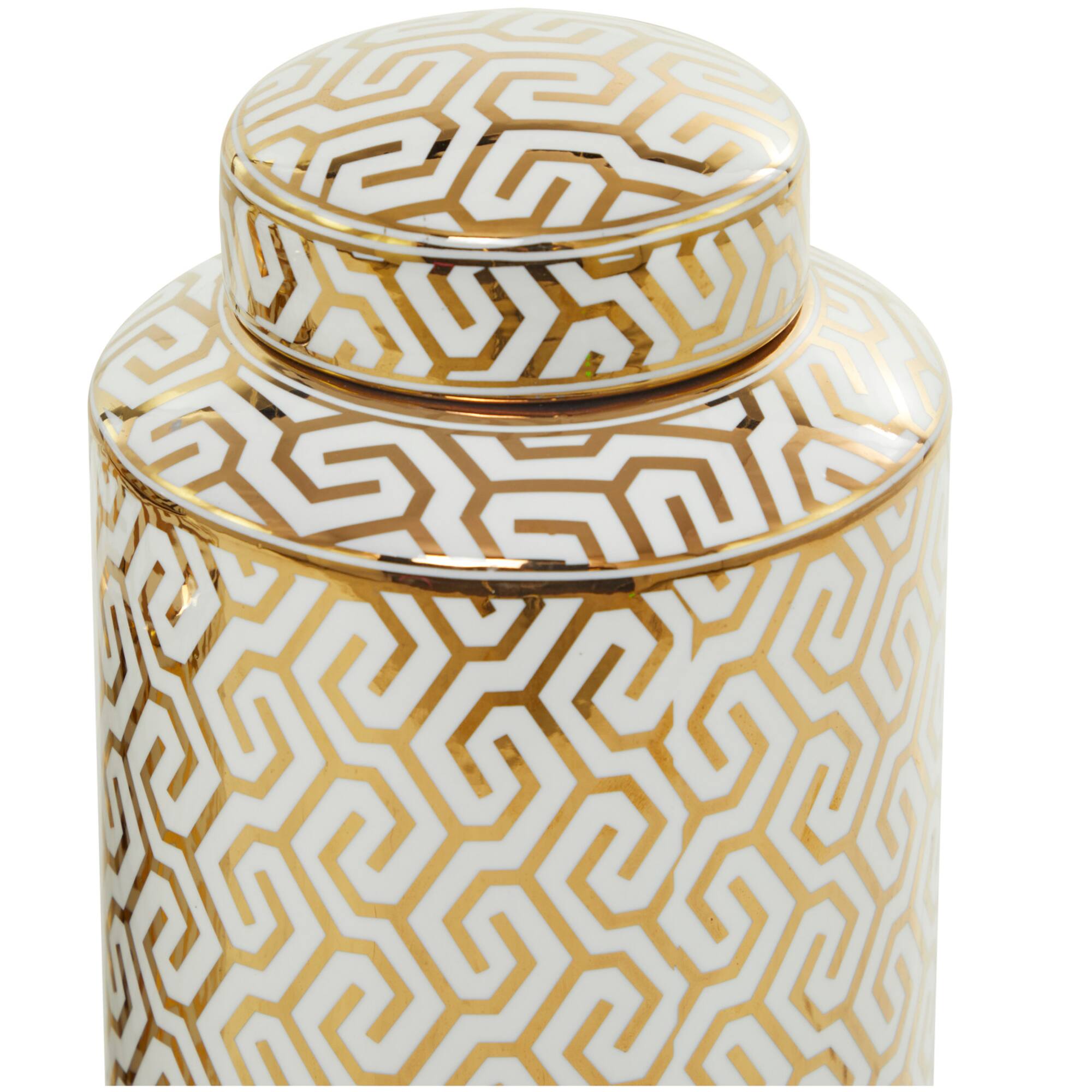 12" Gold Ceramic Geometric Decorative Jars with Gold Accents Set